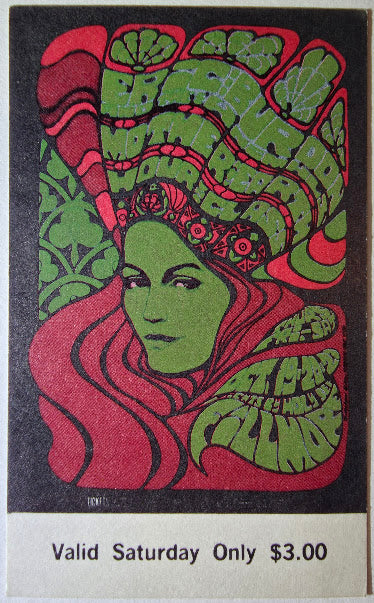 Eric Burdon & The Animals, Mother Earth, Hour Glass, The Fillmore by Bonnie MacLean - October 21, 1967 - Vintage Concert Ticket