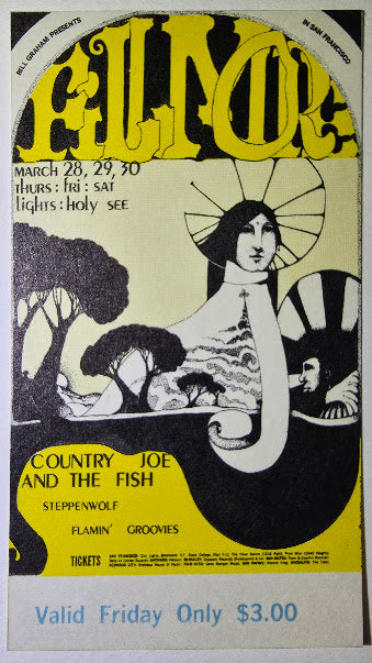 Vintage Ticket Bundle - 3 Night Run - Country Joe & The Fish, Steppenwolf, The Flamin' Groovies by Dana W. Johnson - March 28-30, 1968 - The Fillmore