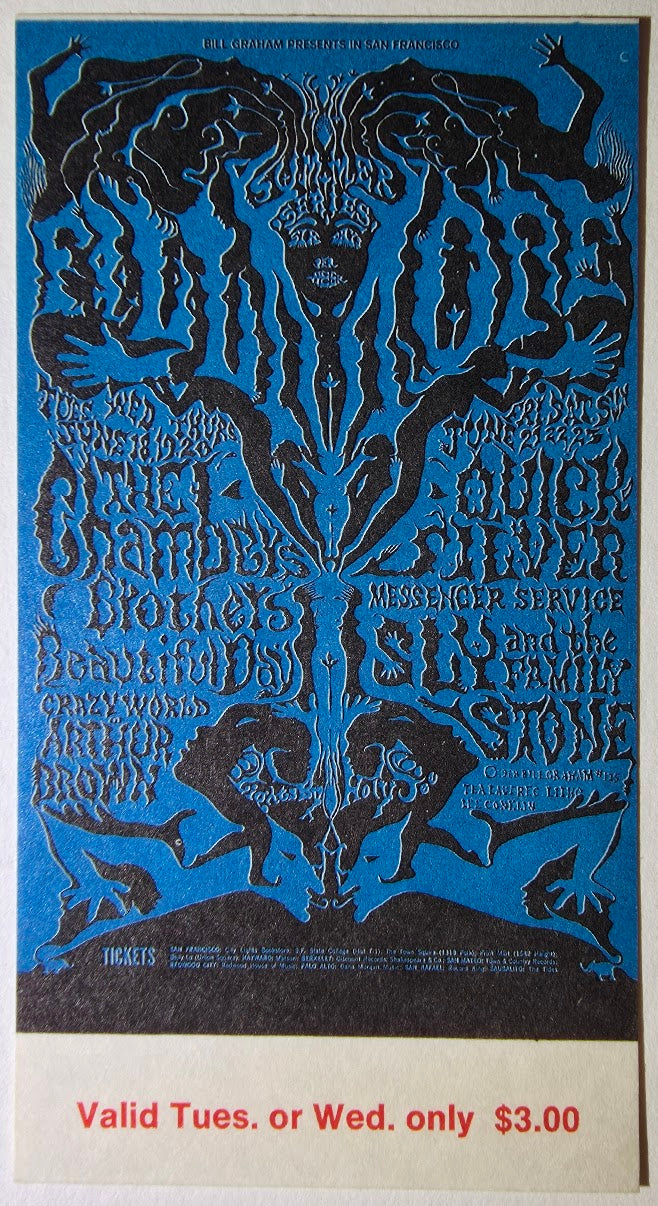 Vintage Ticket Bundle - 4 Night Run - The Chambers Brothers, Quicksilver Messenger Service, It's A Beautiful Day, Sly & The Family Stone by Lee Conklin - June 18-21, 1968 - The Fillmore