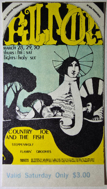 Vintage Ticket Bundle - 3 Night Run - Country Joe & The Fish, Steppenwolf, The Flamin' Groovies by Dana W. Johnson - March 28-30, 1968 - The Fillmore