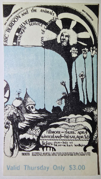 Vintage Ticket Bundle - 3 Night Run - Eric Burdon & The Animals, Quicksilver Messenger Service, The Sons Of Champlin by Dana W. Johnson - April 4-6, 1968 - The Fillmore,