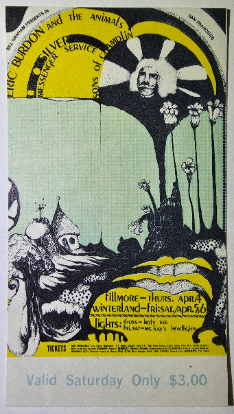 Vintage Ticket Bundle - 3 Night Run - Eric Burdon & The Animals, Quicksilver Messenger Service, The Sons Of Champlin by Dana W. Johnson - April 4-6, 1968 - The Fillmore,