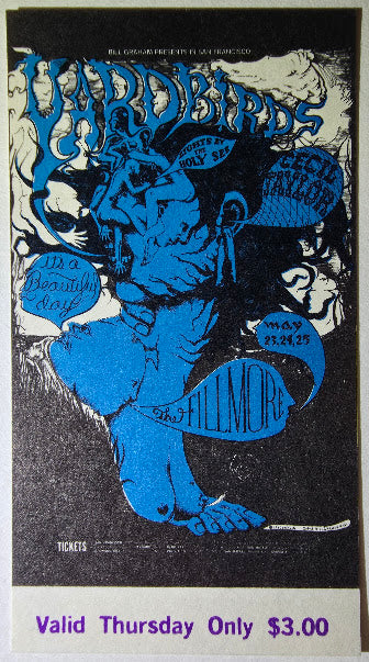 Vintage Ticket Bundle - 3 Night Run - Yardbirds, It's A Beautiful Day, Cecil Taylor by Lee Conklin - May 23-25, 1968 - The Fillmore