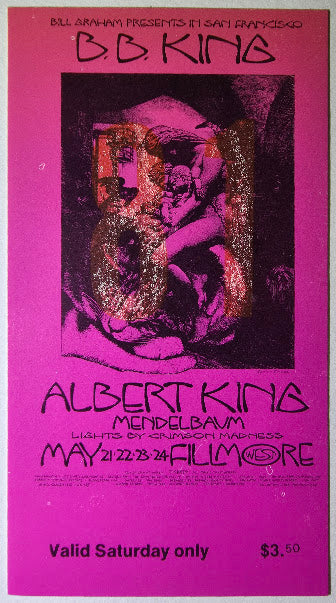 Vintage Ticket Bundle - 2 Night Run - B.B. King, Albert King, Mendelbaum West by David Singer, Wilfred Satty - May 22-23, 1970 - The Fillmore