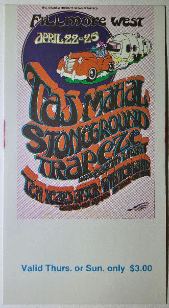 Vintage Ticket Bundle - 3 Night Run - Taj Mahal, Stoneground, Ten Years After, Cactus West by Randy Tuten, D. Bread - April 22-25, 1971 - The Fillmore