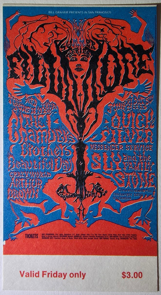 Vintage Ticket Bundle - 4 Night Run - The Chambers Brothers, Quicksilver Messenger Service, It's A Beautiful Day, Sly & The Family Stone by Lee Conklin - June 18-21, 1968 - The Fillmore
