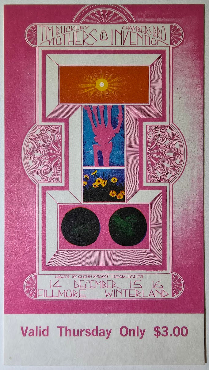 Vintage Ticket Bundle - 3 Night Run - Mothers Of Invention, Tim Buckley, The Chambers Brothers by Stanley Mouse - December 14-16, 1967 - The Fillmore