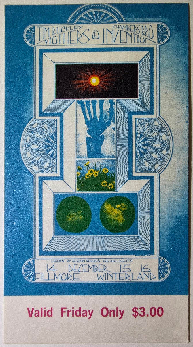 Vintage Ticket Bundle - 3 Night Run - Mothers Of Invention, Tim Buckley, The Chambers Brothers by Stanley Mouse - December 14-16, 1967 - The Fillmore