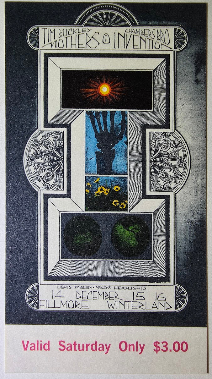 Vintage Ticket Bundle - 3 Night Run - Mothers Of Invention, Tim Buckley, The Chambers Brothers by Stanley Mouse - December 14-16, 1967 - The Fillmore