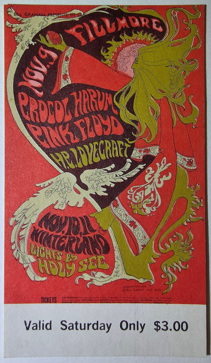 Vintage Ticket Bundle - 3 Night Run - Pink Floyd, Procol Harum, H.P. Lovecraft by Nicholas Kouninos - November 9-11, 1967 - Winterland