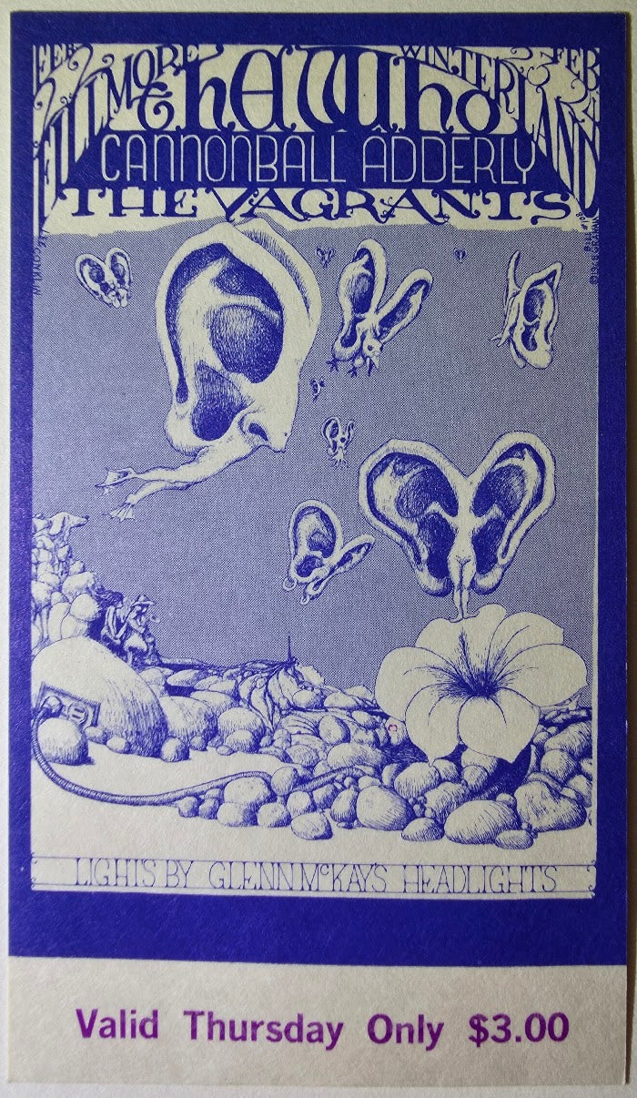 Vintage Ticket Bundle - 3 Night Run - Big Brother & The Holding Co, Electric Flag, The Youngbloods by Jack Hatfield, Louis Sozzi - February 22-24, 1968 - The Fillmore