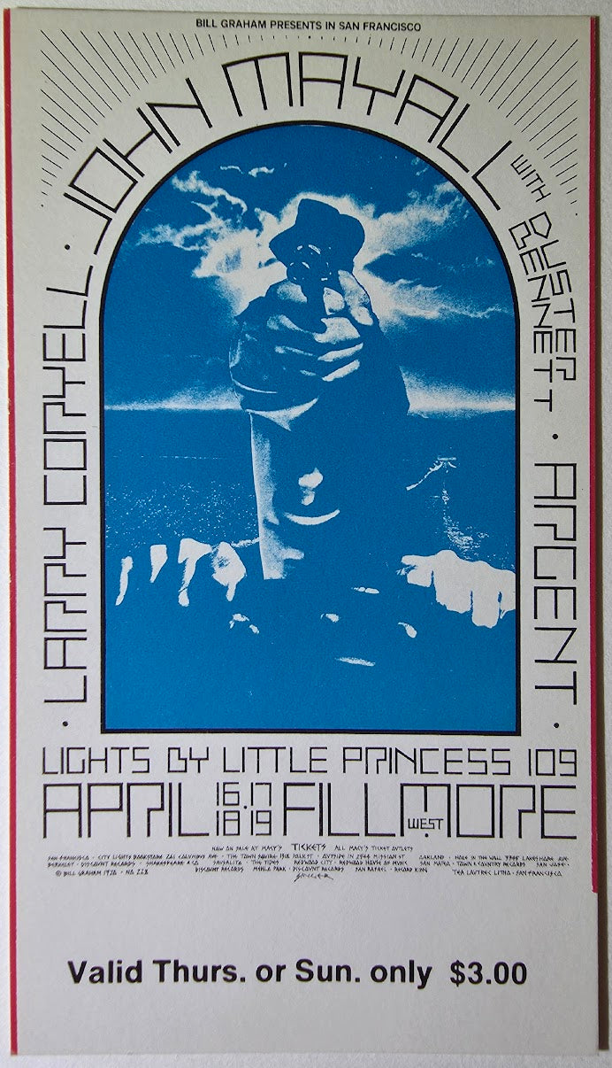 Vintage Ticket Bundle - 3 Night Run - John Mayall, Duster Bennett, Larry Coryell West by David Singer - April 16-19, 1970 - The Fillmore