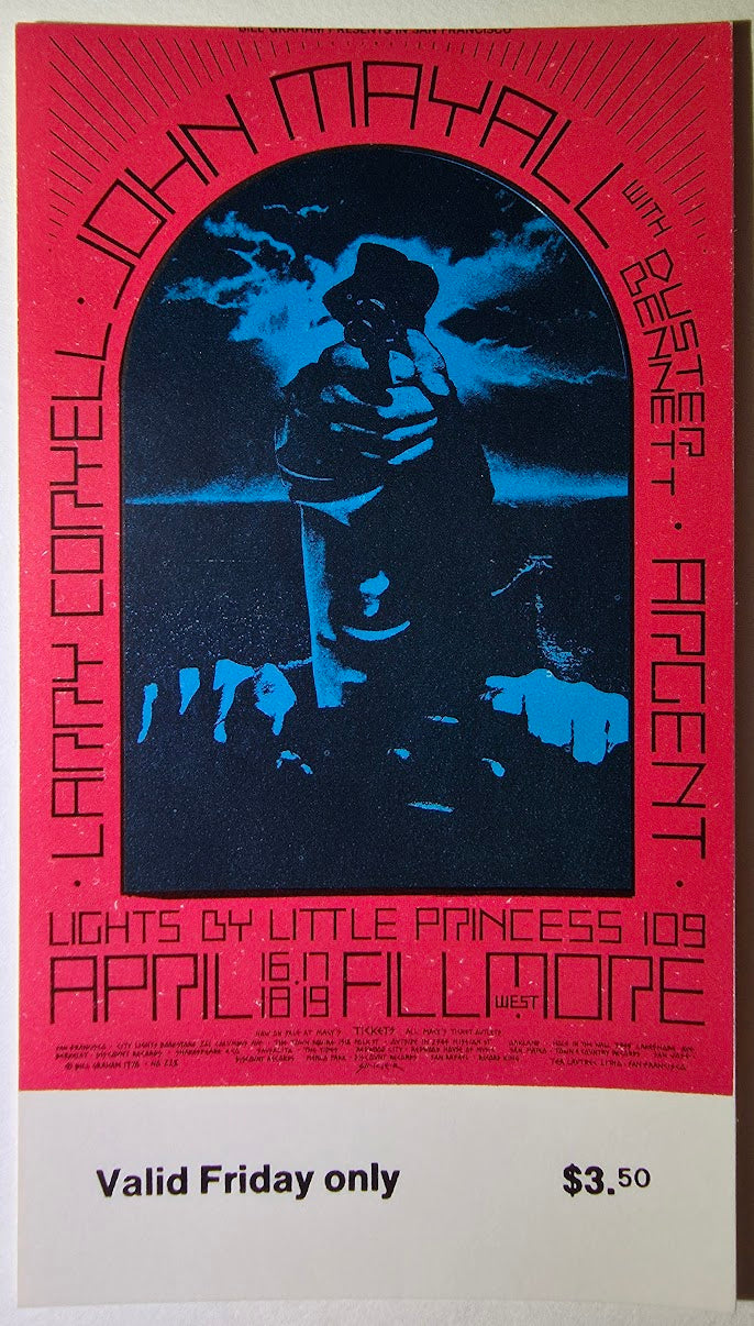Vintage Ticket Bundle - 3 Night Run - John Mayall, Duster Bennett, Larry Coryell West by David Singer - April 16-19, 1970 - The Fillmore