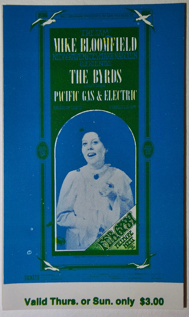 Vintage Ticket Bundle - 3 Night Run - Mike Bloomfield, Nick Gravenites, The Byrds West by Randy Tuten, Peter Pynchon - February 6-9, 1969 - The Fillmore