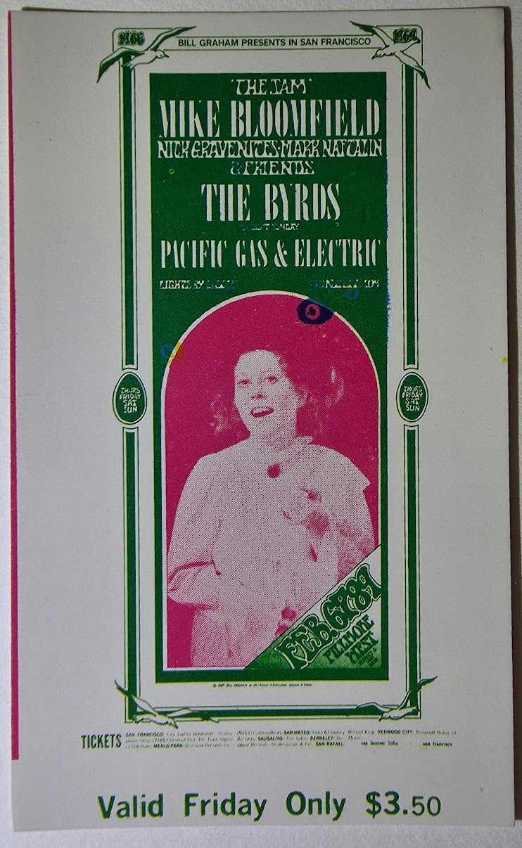 Vintage Ticket Bundle - 3 Night Run - Mike Bloomfield, Nick Gravenites, The Byrds West by Randy Tuten, Peter Pynchon - February 6-9, 1969 - The Fillmore