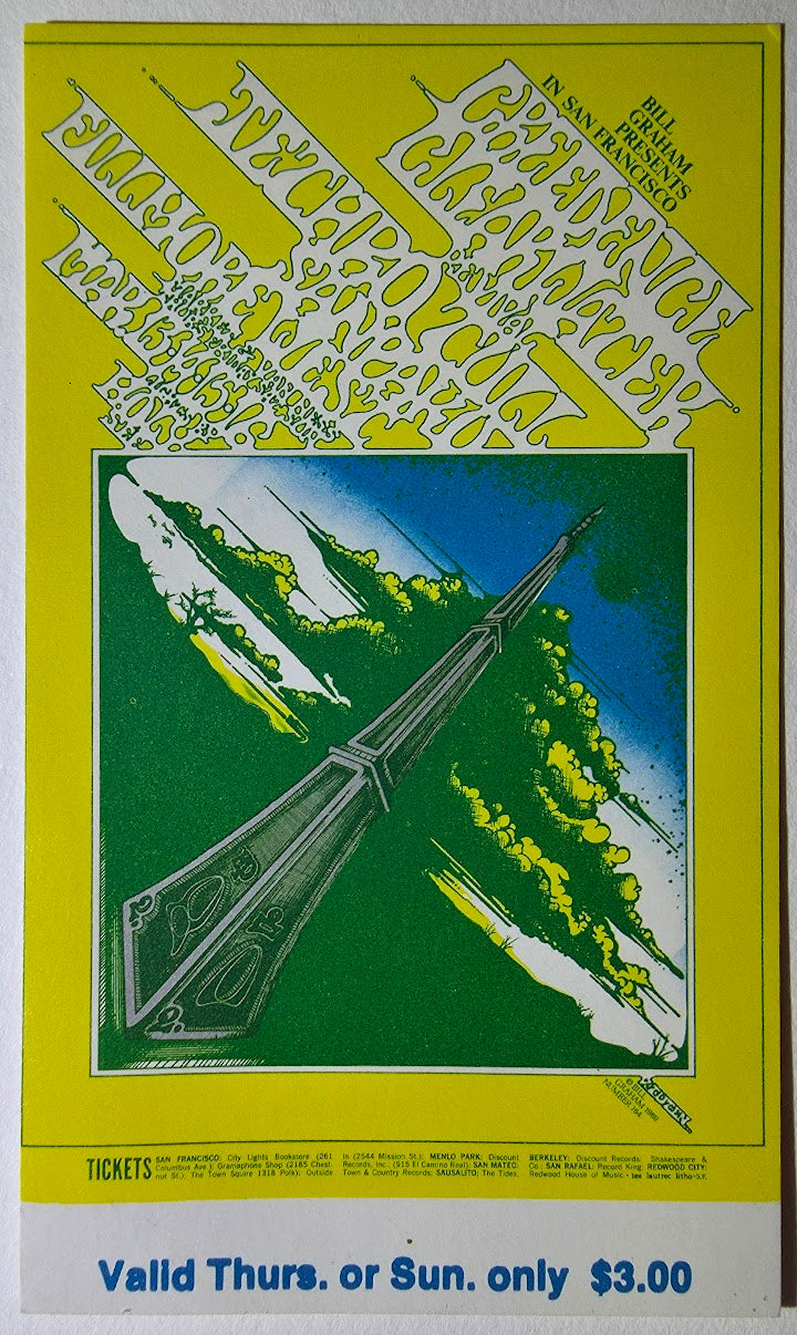 Creedence Clearwater Revival, Jethro Tull, Sanpaku, The Fillmore by Randy Tuten - March 13, 1969 - Vintage Concert Ticket