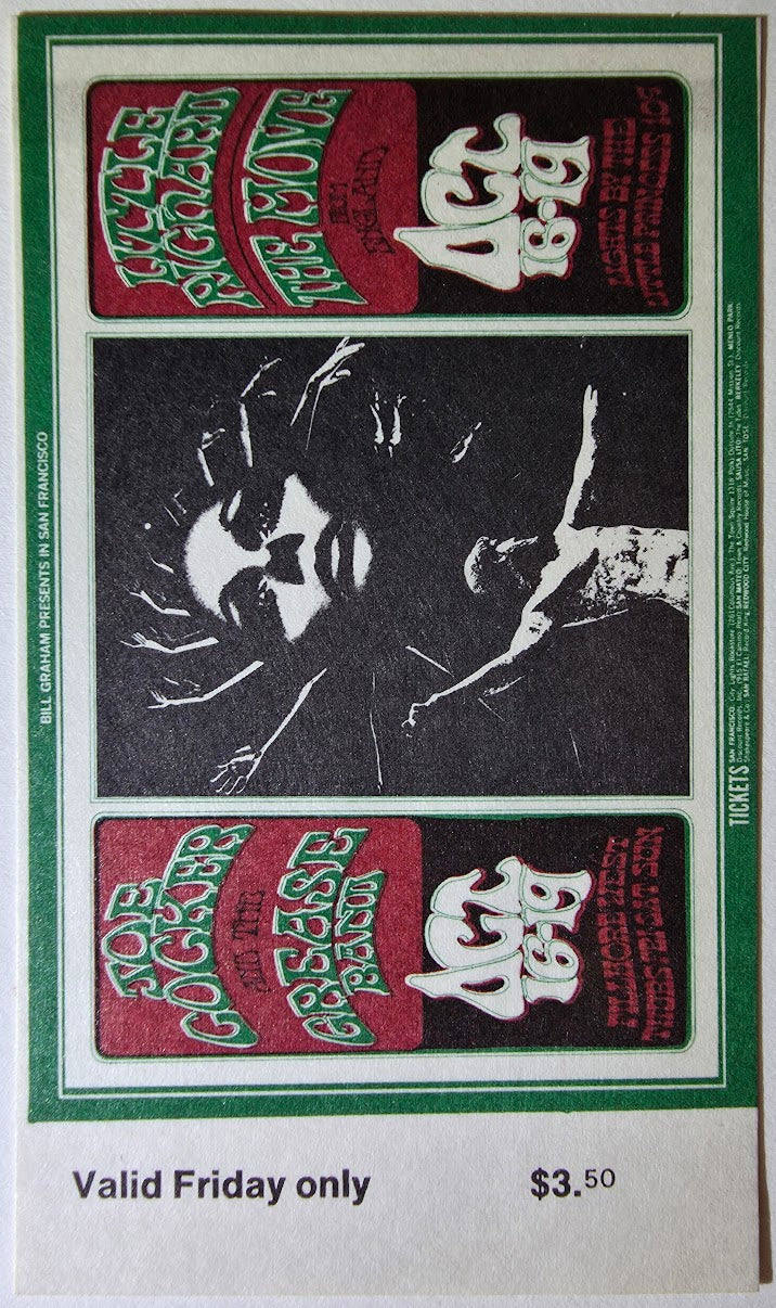 Joe Cocker & The Grease Band, Little Richard, The Move, The Fillmore by David Singer, Randy Tuten - October 17, 1969 - Vintage Concert Ticket