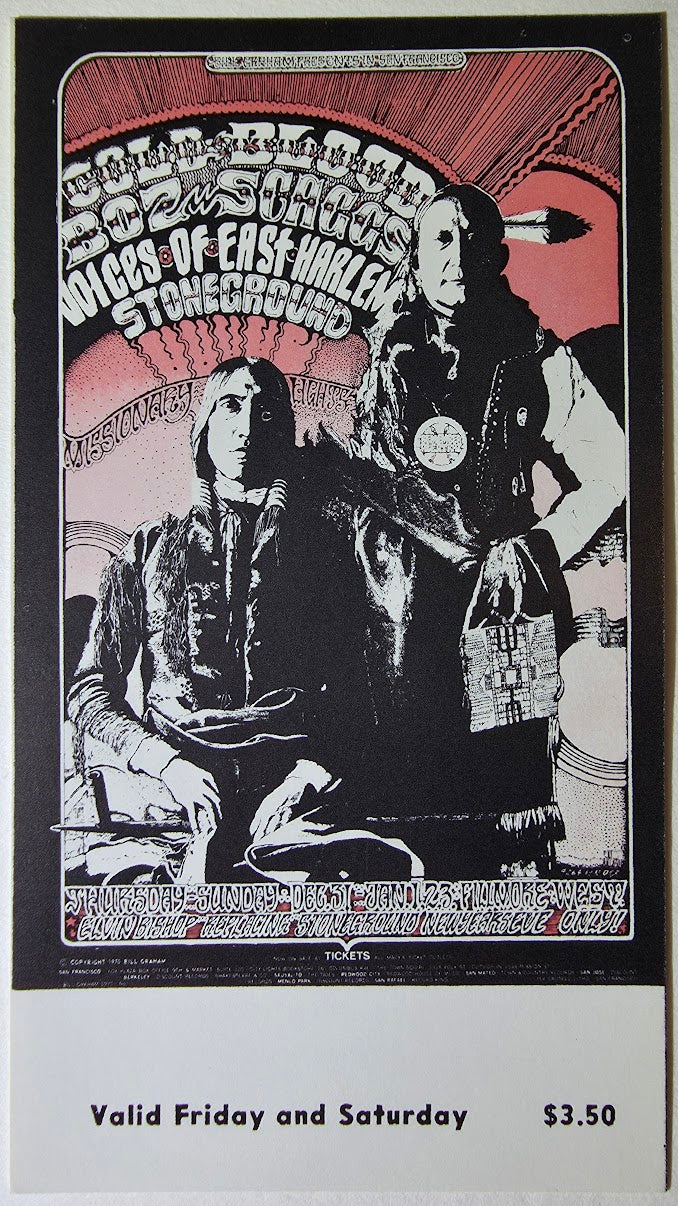 Vintage Ticket Bundle - 2 Night Run - Cold Blood, Boz Scaggs, Stoneground, Elvin Bishop West by Norman Orr - December 31, 1970 - January 2, 1971 - The Fillmore