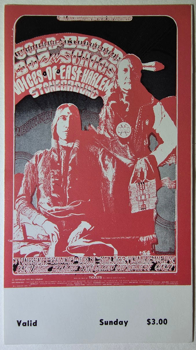 Vintage Ticket Bundle - 2 Night Run - Cold Blood, Boz Scaggs, Stoneground, Elvin Bishop West by Norman Orr - December 31, 1970 - January 2, 1971 - The Fillmore