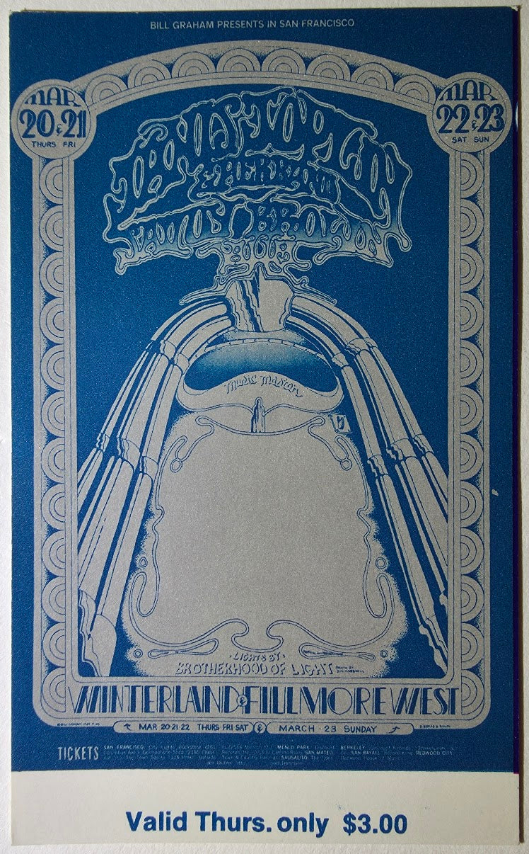 Janis Joplin, Savoy Brown, Aum, Winterland by Randy Tuten, D. Bread - March 20, 1969 - Vintage Concert Ticket