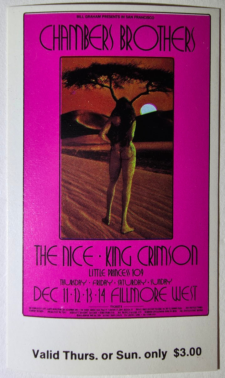 Vintage Ticket Bundle - 2 Night Run - The Chambers Brothers, The Nice, King Crimson West by David Singer - December 11-12, 1969 - The Fillmore