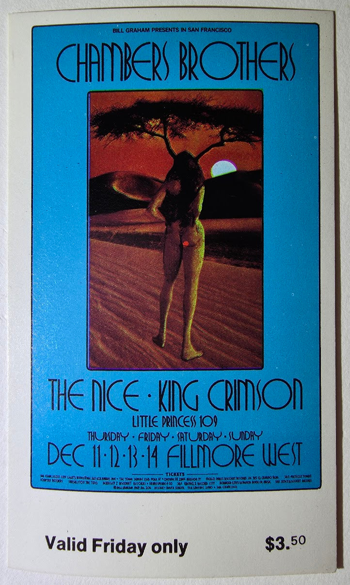 Vintage Ticket Bundle - 2 Night Run - The Chambers Brothers, The Nice, King Crimson West by David Singer - December 11-12, 1969 - The Fillmore