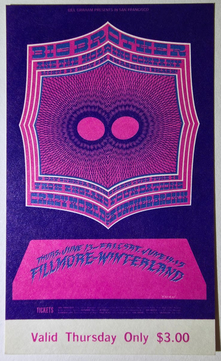 Vintage Ticket Bundle - 3 Night Run - Big Brother & The Holding Co, The Foundations, The Crazy World Of Arthur Brown by Robert Fried, Jonathan Julian - June 13-15, 1968 - The Fillmore
