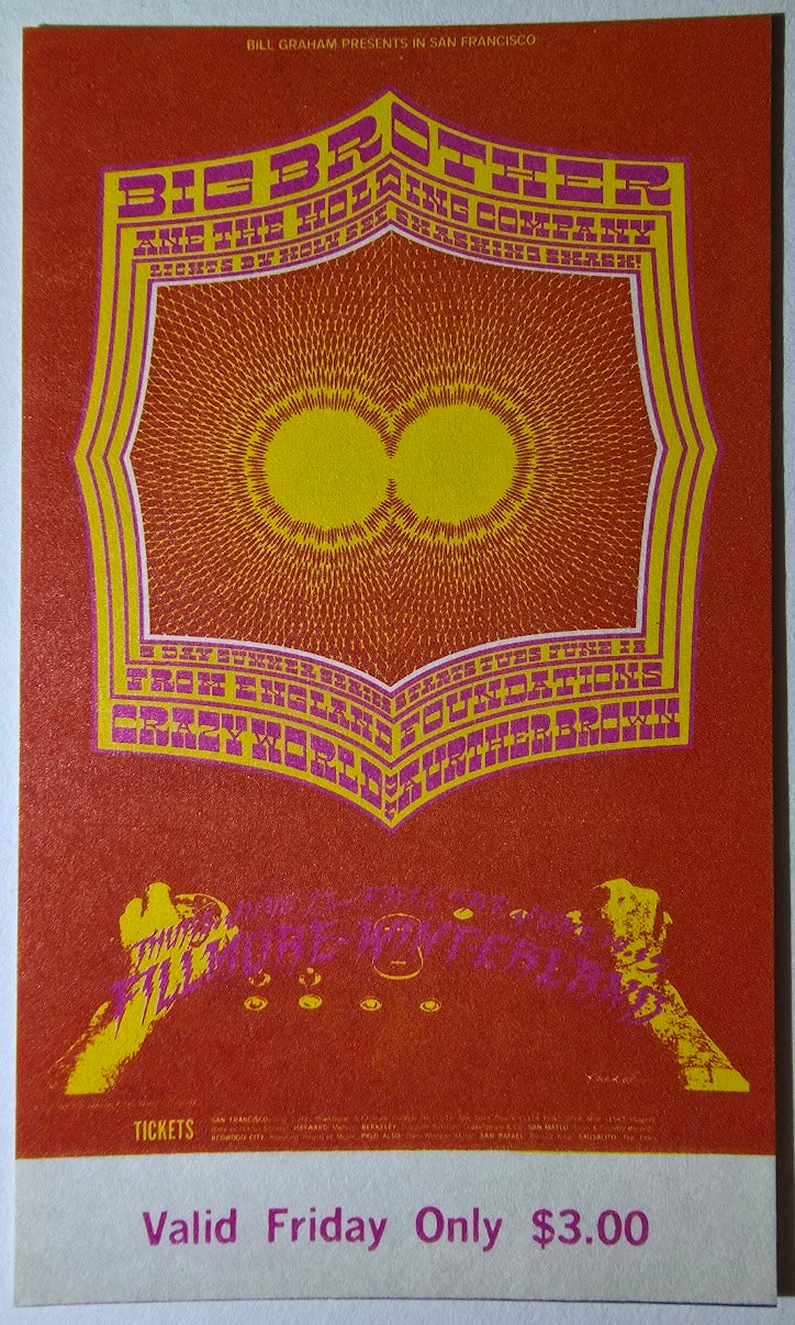 Vintage Ticket Bundle - 3 Night Run - Big Brother & The Holding Co, The Foundations, The Crazy World Of Arthur Brown by Robert Fried, Jonathan Julian - June 13-15, 1968 - The Fillmore