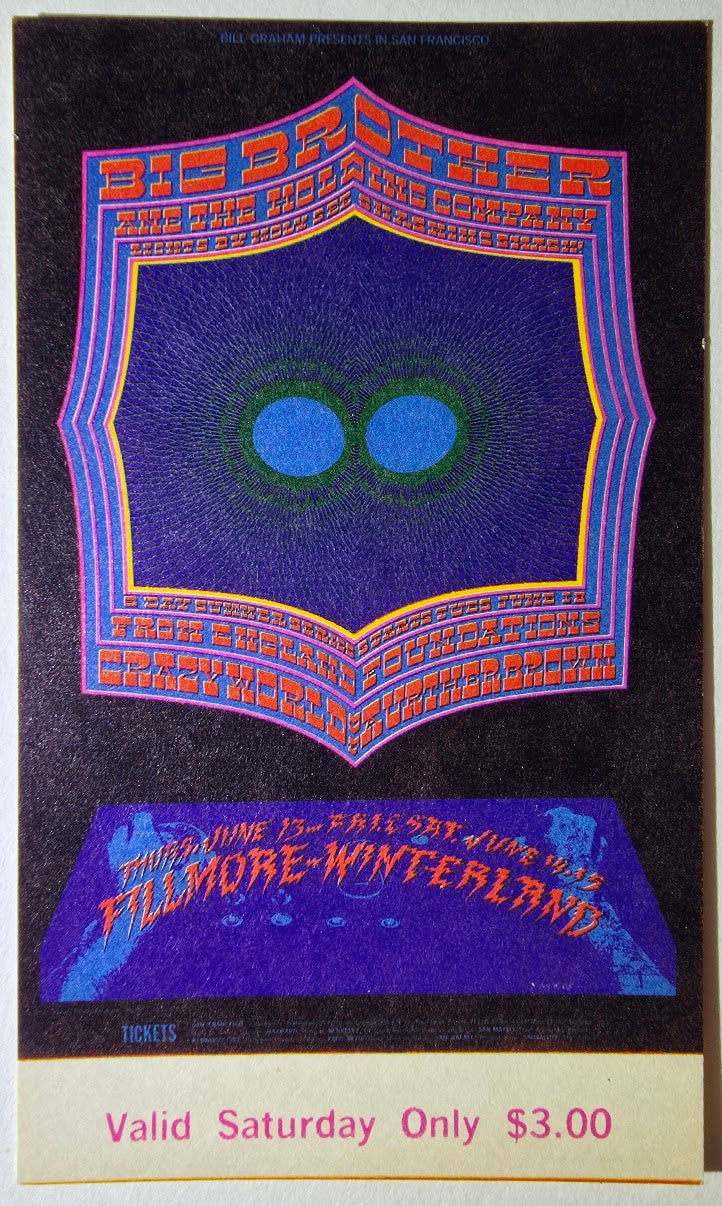 Vintage Ticket Bundle - 3 Night Run - Big Brother & The Holding Co, The Foundations, The Crazy World Of Arthur Brown by Robert Fried, Jonathan Julian - June 13-15, 1968 - The Fillmore