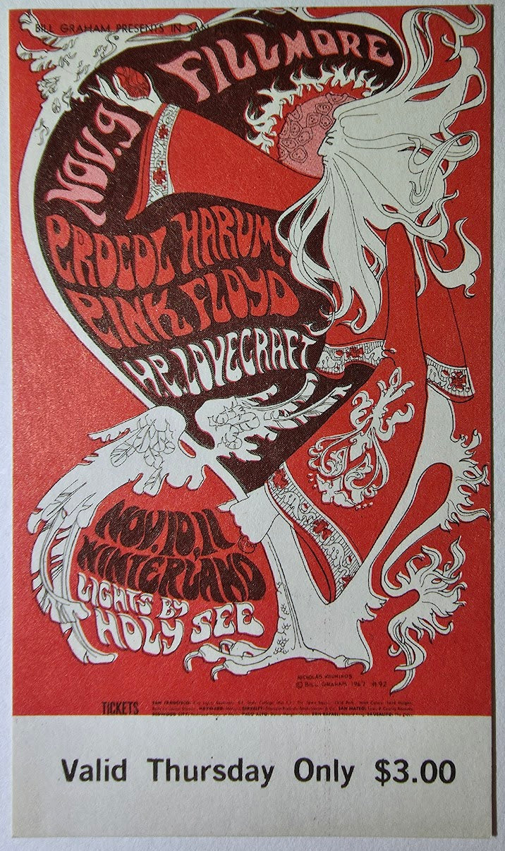 Vintage Ticket Bundle - 3 Night Run - Pink Floyd, Procol Harum, H.P. Lovecraft by Nicholas Kouninos - November 9-11, 1967 - Winterland