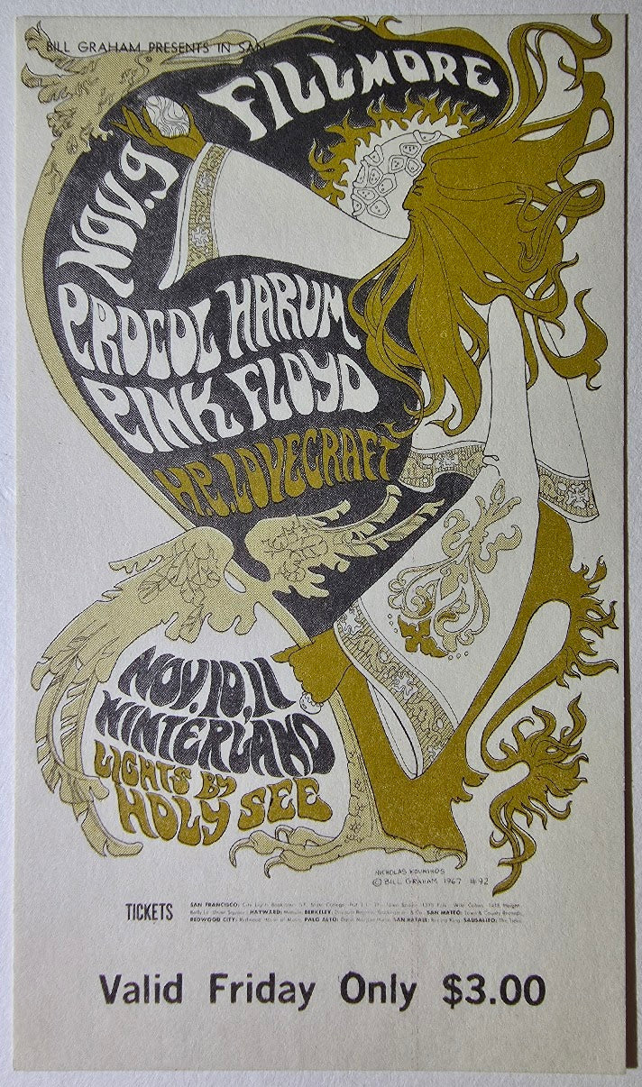 Vintage Ticket Bundle - 3 Night Run - Pink Floyd, Procol Harum, H.P. Lovecraft by Nicholas Kouninos - November 9-11, 1967 - Winterland
