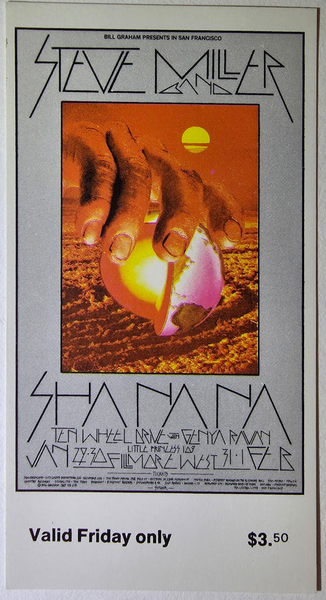 Vintage Ticket Bundle - 2 Night Run - Steve Miller Band, Sha Na Na, Ten Wheel Drive West by David Singer - January 29-30, 1970 - The Fillmore