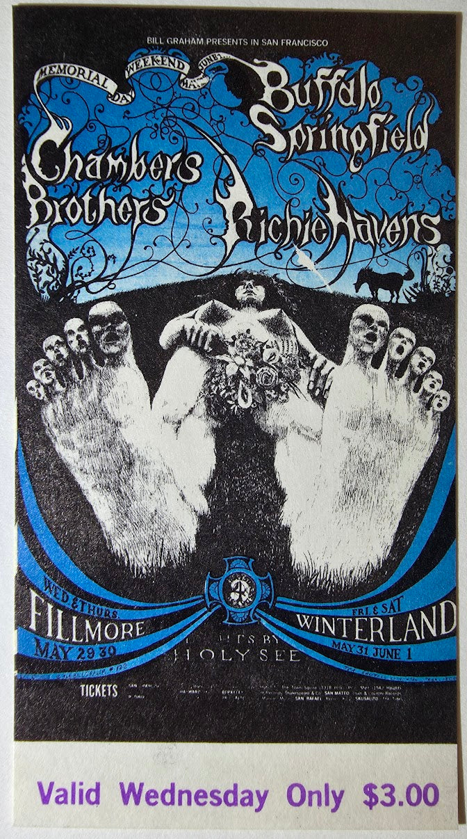 Vintage Ticket Bundle - 4 Night Run - Buffalo Springfield, The Chambers Brothers, Richie Havens, Winterland by Lee Conklin - May 29-June 1, 1968 - The Fillmore - Winterland