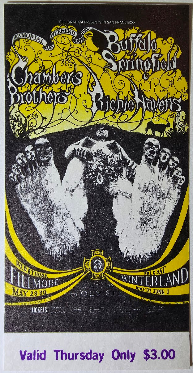 Vintage Ticket Bundle - 4 Night Run - Buffalo Springfield, The Chambers Brothers, Richie Havens, Winterland by Lee Conklin - May 29-June 1, 1968 - The Fillmore - Winterland