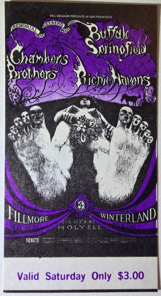 Vintage Ticket Bundle - 4 Night Run - Buffalo Springfield, The Chambers Brothers, Richie Havens, Winterland by Lee Conklin - May 29-June 1, 1968 - The Fillmore - Winterland