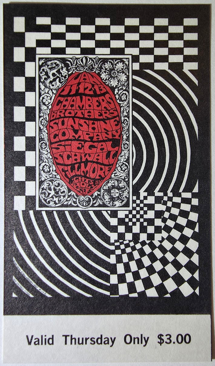 Vintage Ticket Bundle - 3 Night Run - Chambers Brothers, The Sunshine Company, Siegel Schwall Band by Bonnie MacLean - January 11-13, 1968 - The Fillmore