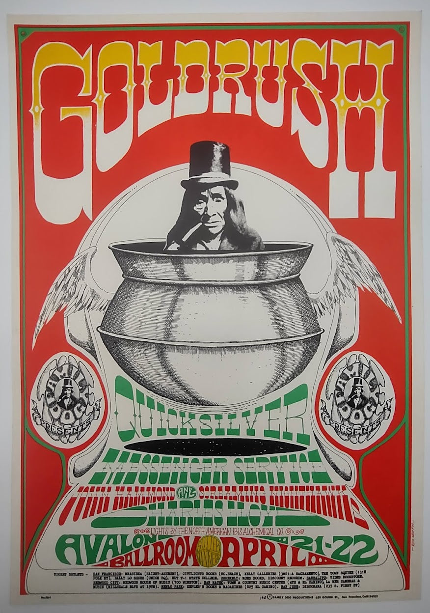 Quicksilver Messenger Service, Johnny Hammond & His Screaming Nightwalks, Charles Lloyd, The Avalon Ballroom by Rick Griffin - April 21-22, 1967 - Family Dog Vintage Gig Print