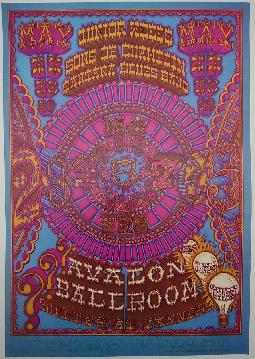 Junior Wells, Santana Blues Band, The Avalon Ballroom by William Henry - May 17-19, 1968 - Family Dog Vintage Gig Print