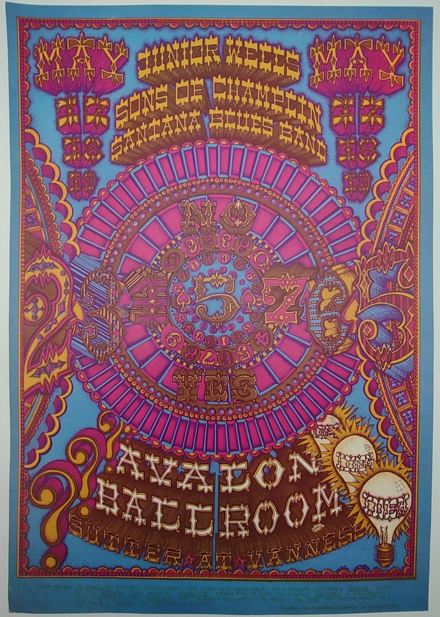 Junior Wells, Santana Blues Band, The Avalon Ballroom by William Henry - May 17-19, 1968 - Family Dog Vintage Gig Print