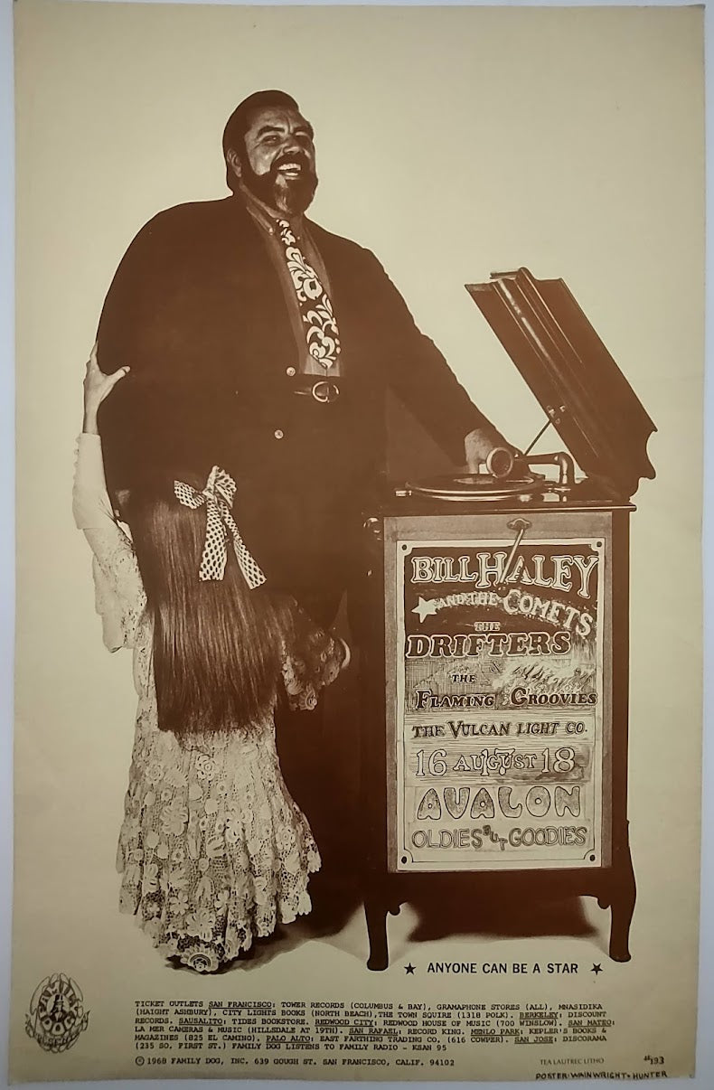 Bill Haley, The Drifters, The Flamin' Groovies, The Avalon Ballroom by Jerry Wainwright, George Hunter - August 16-18, 1968 - Family Dog Vintage Gig Print