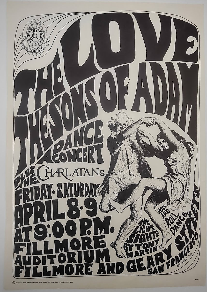 Love, The Sons Of Adam, The Charlatans, The Fillmore by Wes Wilson - April 8-9, 1966 - Family Dog Vintage Gig Print