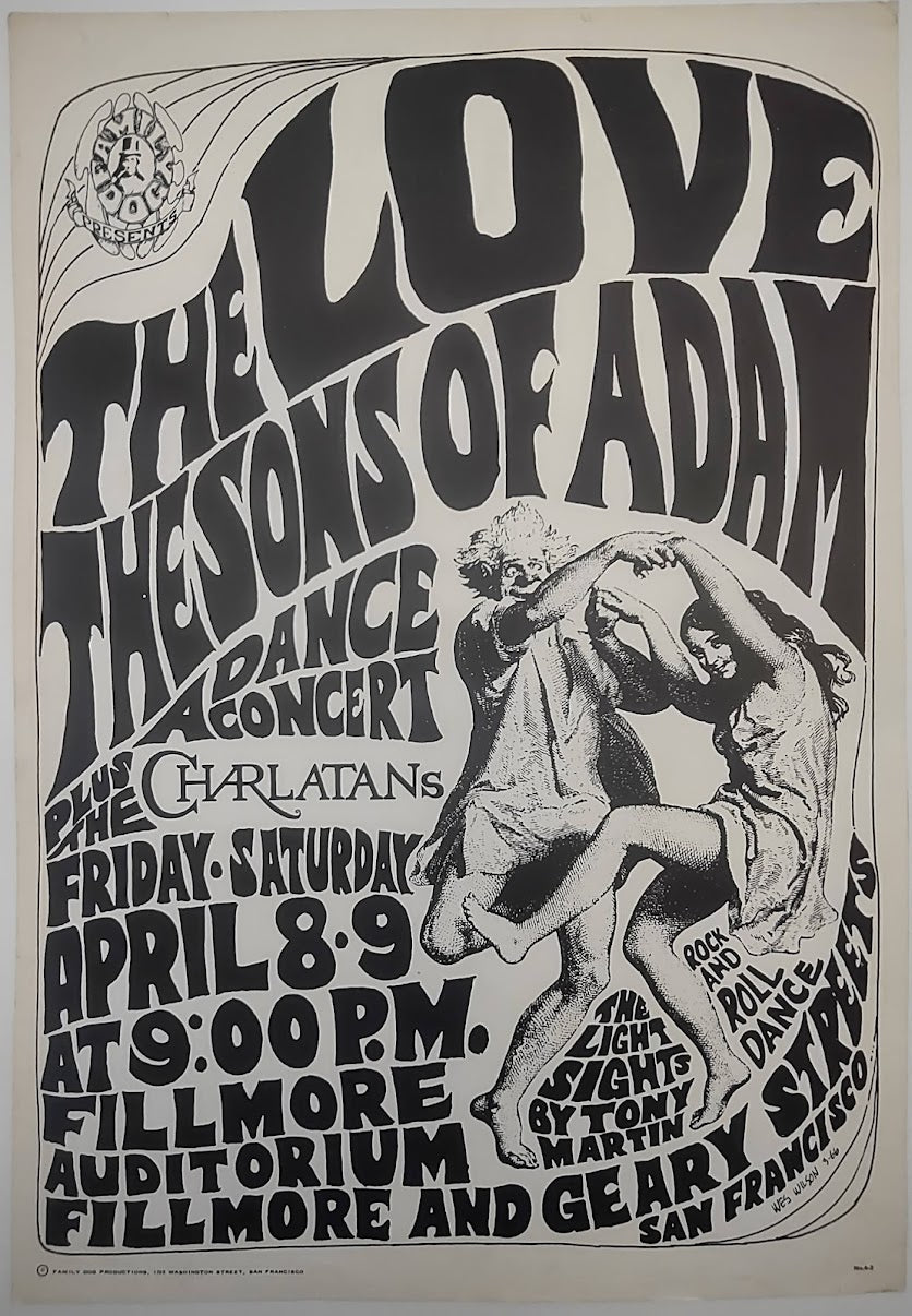 Love, The Sons Of Adam, The Charlatans, The Fillmore by Wes Wilson - April 8-9, 1966 - Family Dog Vintage Gig Print