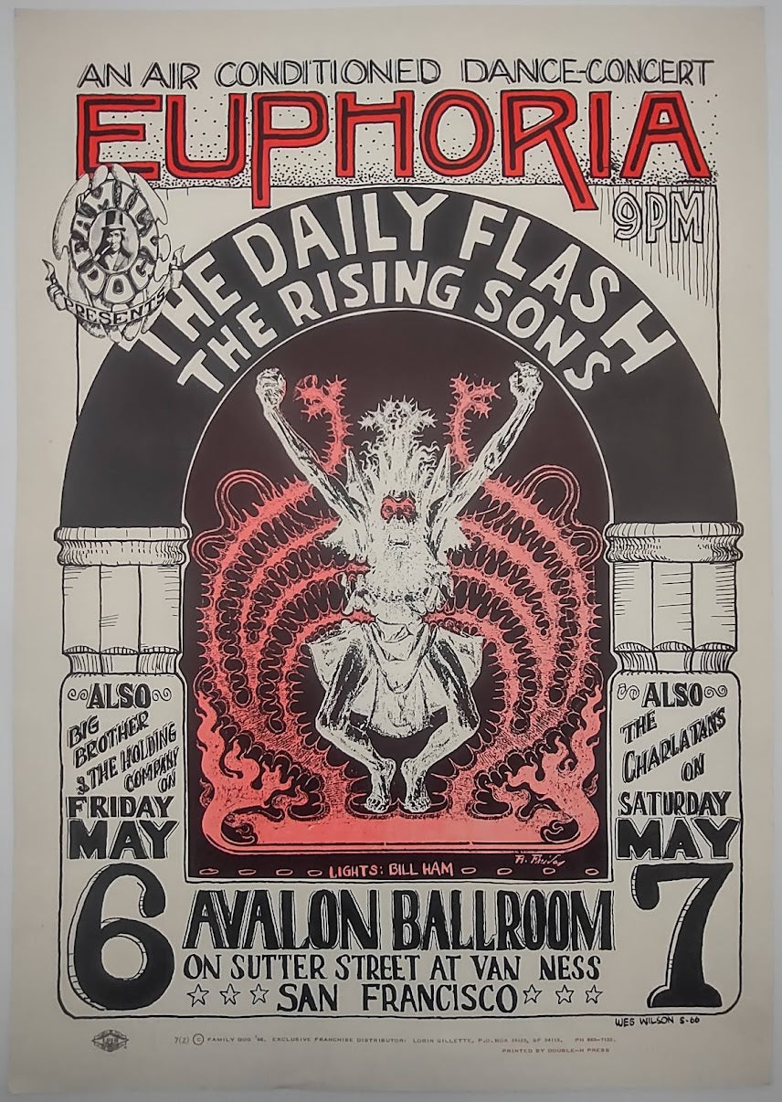 Big Brother & The Holding Company, The Charlatans, The Daily Flash, The Avalon Ballroom by Wes Wilson - May 6-7, 1968 - Family Dog Vintage Gig Print