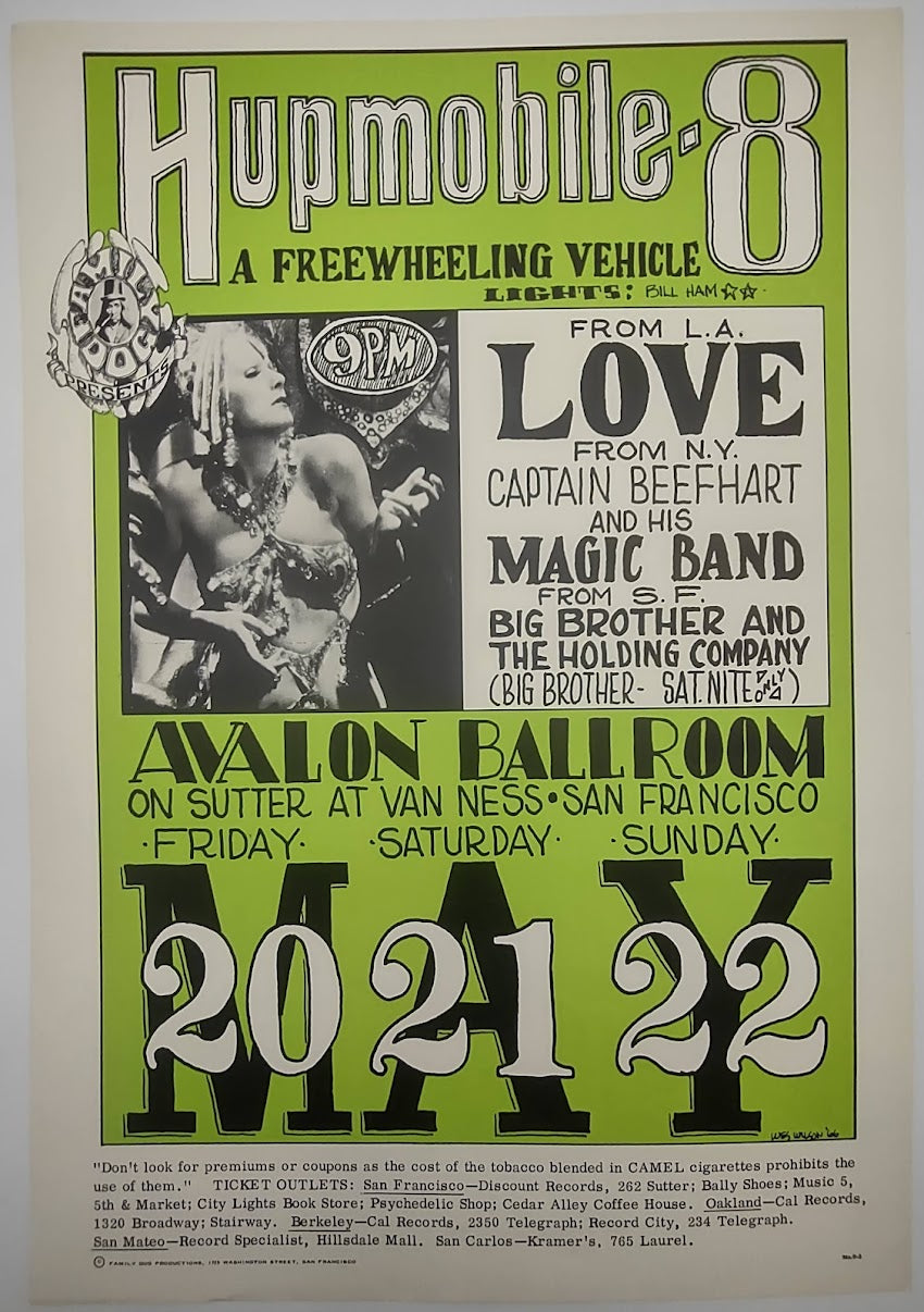Love, Captain Beefheart, Big Brother & The Holding Company, The Avalon Ballroom by Wes Wilson - May 20-22, 1966 - Family Dog Vintage Gig Print