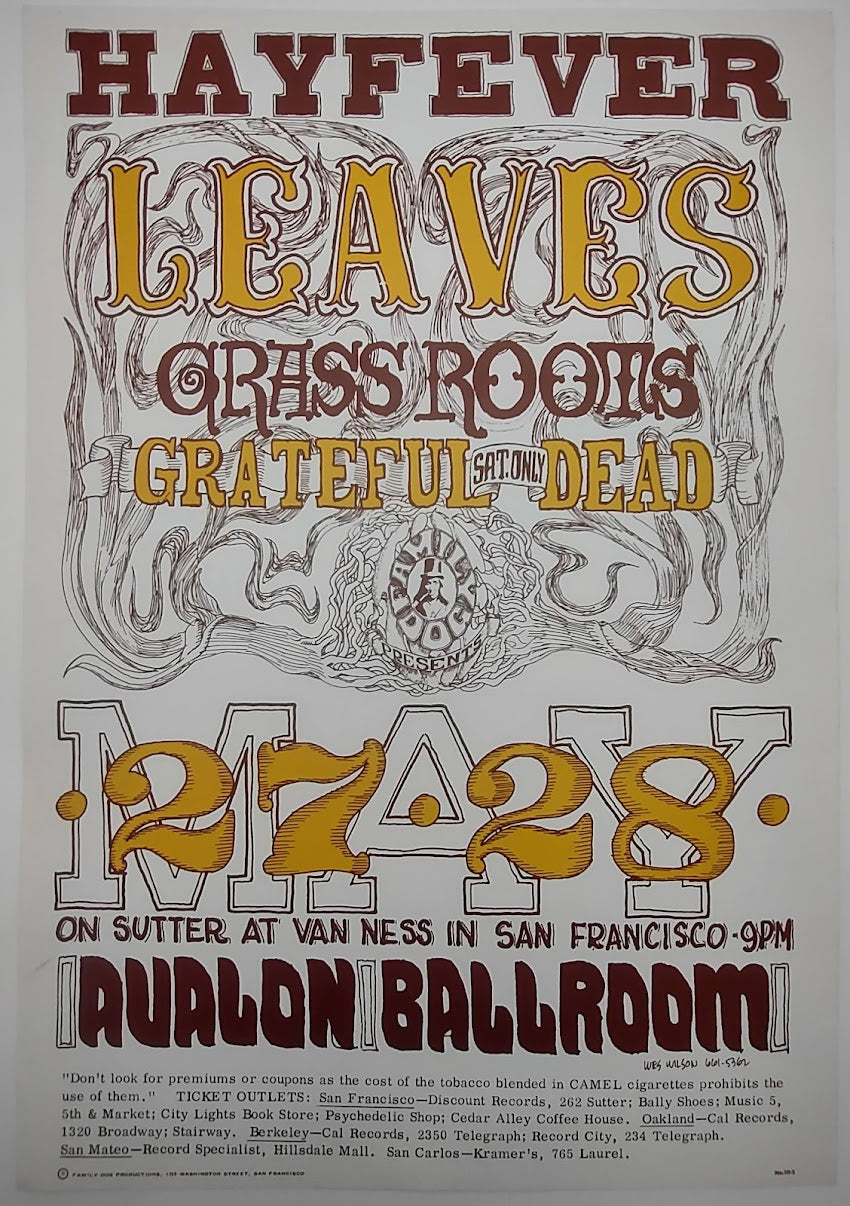 The Grateful Dead, Grass Roots, Leaves, The Avalon Ballroom by Wes Wilson - May 27-28, 1966 - Vintage Gig Print