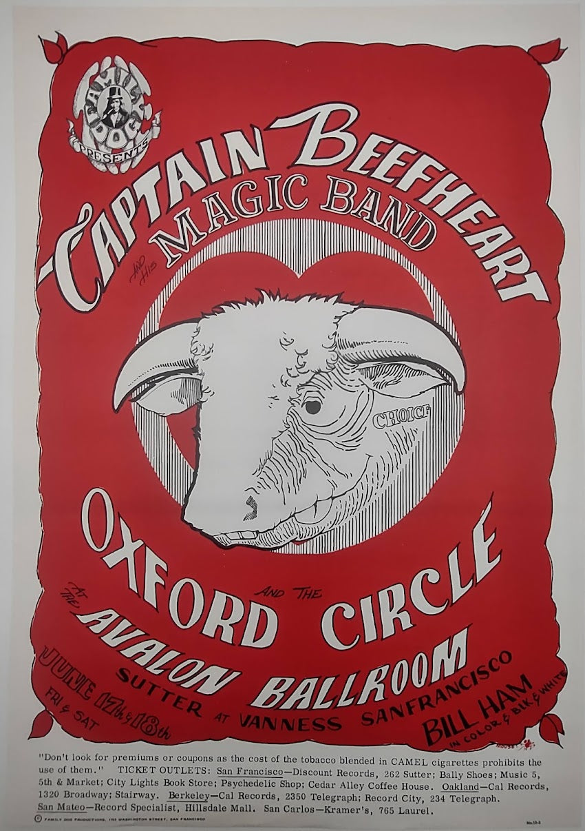 Captain Beefheart, Oxford Circle, The Avalon Ballroom by Stanley Mouse - June 17-18, 1966 - Family Dog Vintage Gig Print