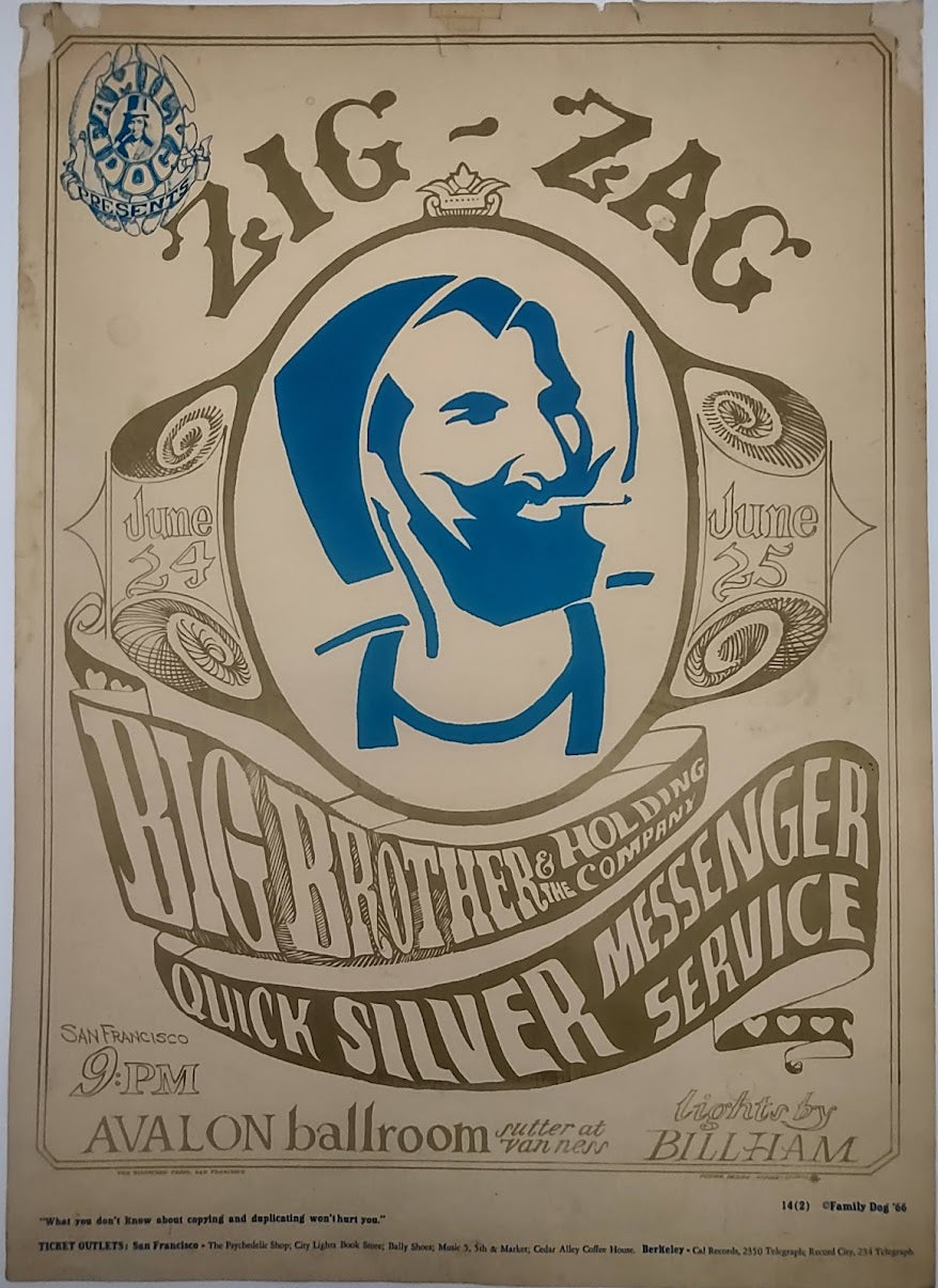 Big Brother & The Holding Company, Quicksilver Messenger Service, The Avalon Ballroom by Stanley Mouse, Alton Kelley - June 24-25, 1966 - Family Dog Vintage Gig Print