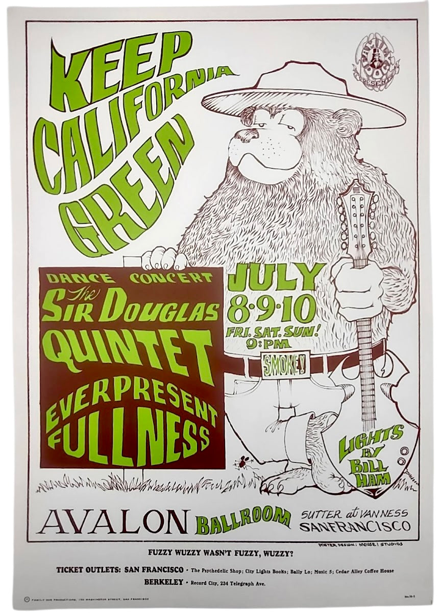 Sir Douglas Quintet, The Avalon Ballroom by Stanley Mouse, Alton Kelley - July 8-10, 1966 - Family Dog Vintage Gig Print