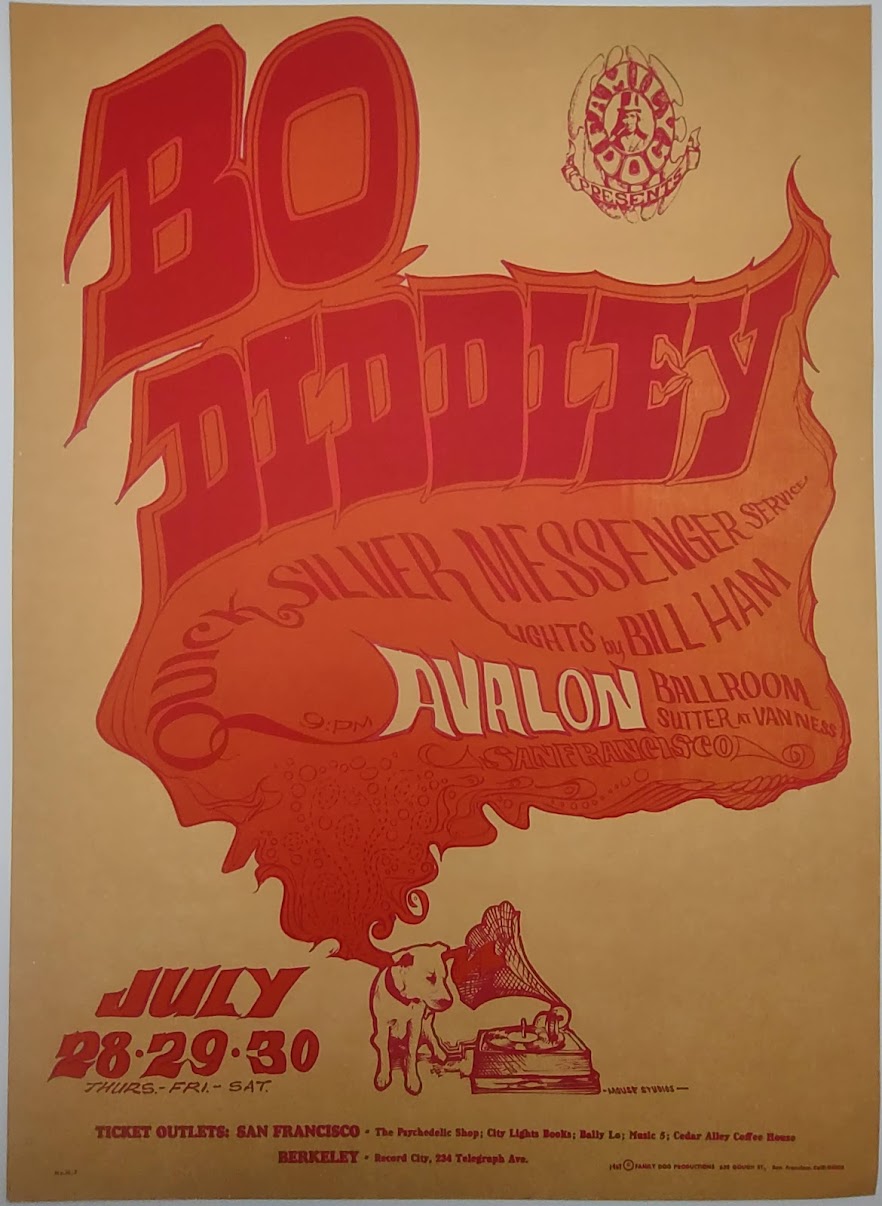 Bo Diddley, Quicksilver Messenger Service, The Avalon Ballroom by Stanley Mouse, Alton Kelley - July 28-30, 1966 - Family Dog Vintage Gig Print