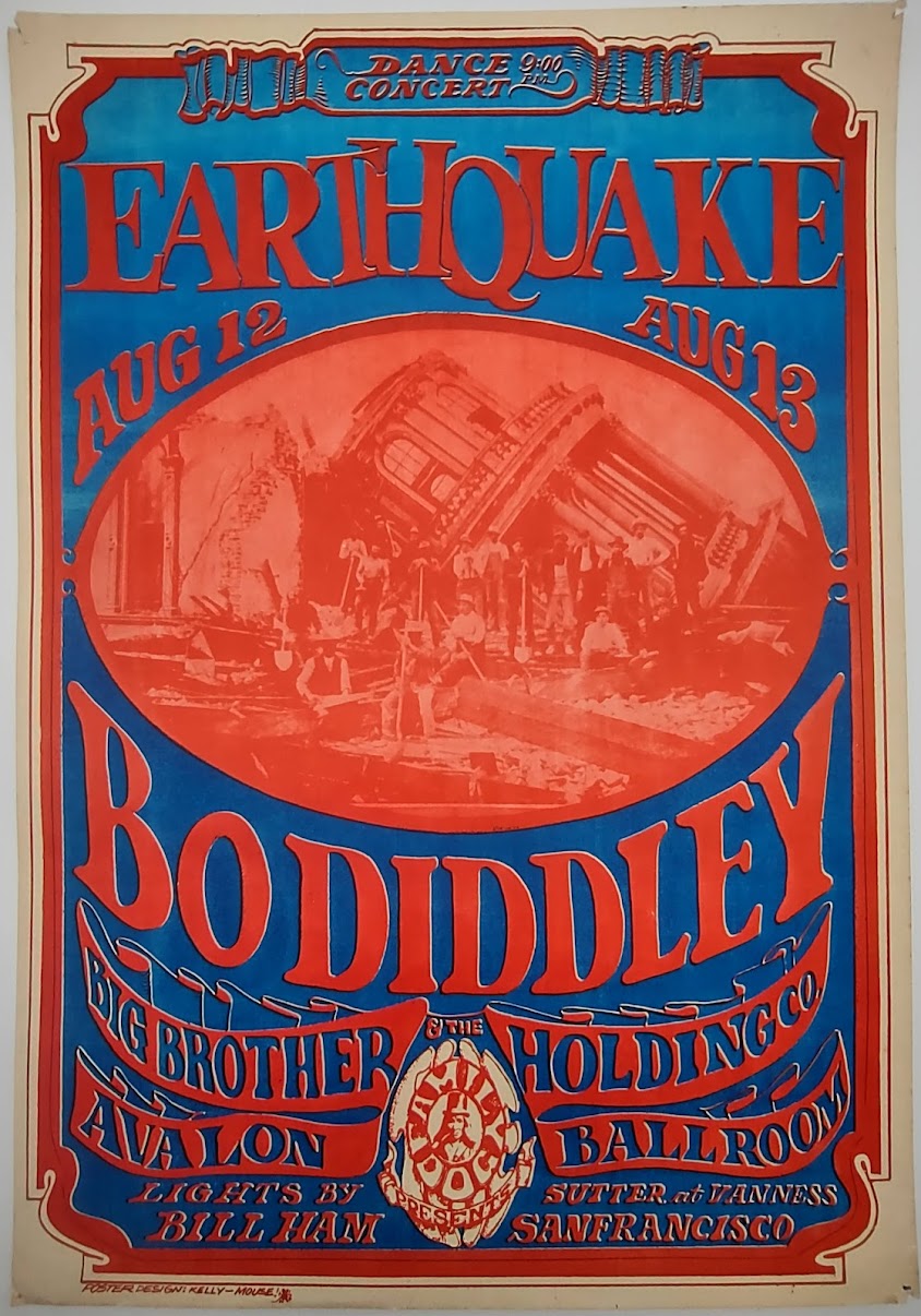 Bo Diddley, Big Brother & The Holding Company, The Avalon Ballroom by Stanley Mouse, Alton Kelley - August 12-13, 1966 - Family Dog Vintage Gig Print